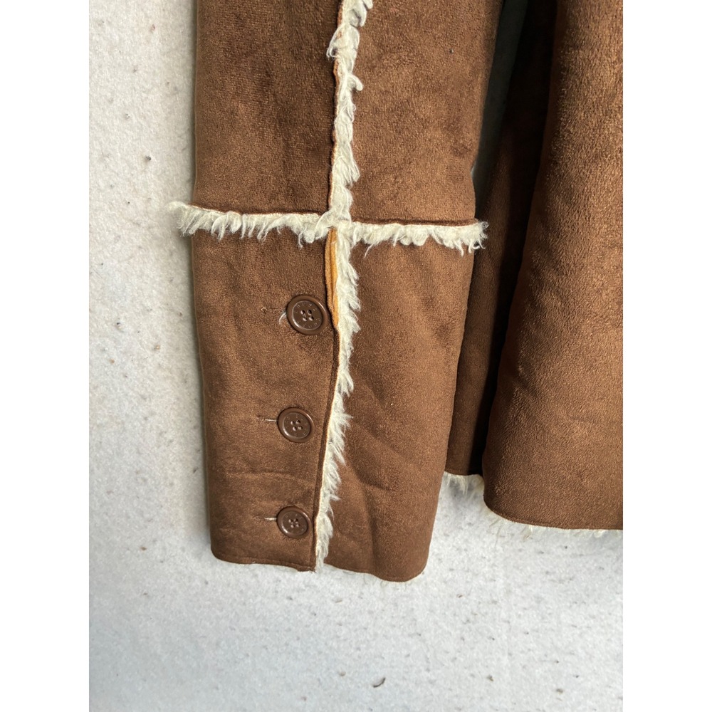 G by Guess Womens Brown Faux Suede Shearling Lined Jacket Coat Tan Size Medium - Picture 6 of 10